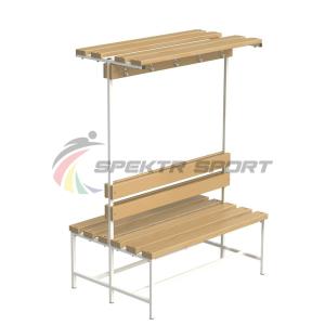 Купить Скамейка с вешалкой и полкой для раздевалок двухсторонняя (цельная) 1200 мм в Саратове 
